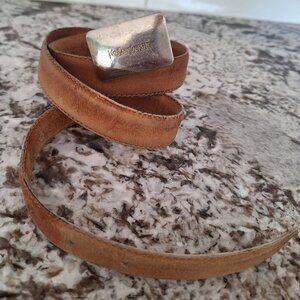 Vintage YSL Yves Saint Laurent  Brown Leather Belt | Brass Buckle | Size 32
